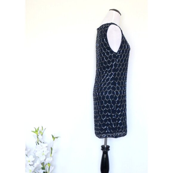 Alice & Olivia Beaded 100% Silk Cocktail Dress Navy Blue SZ 6 - Picture 4 of 9